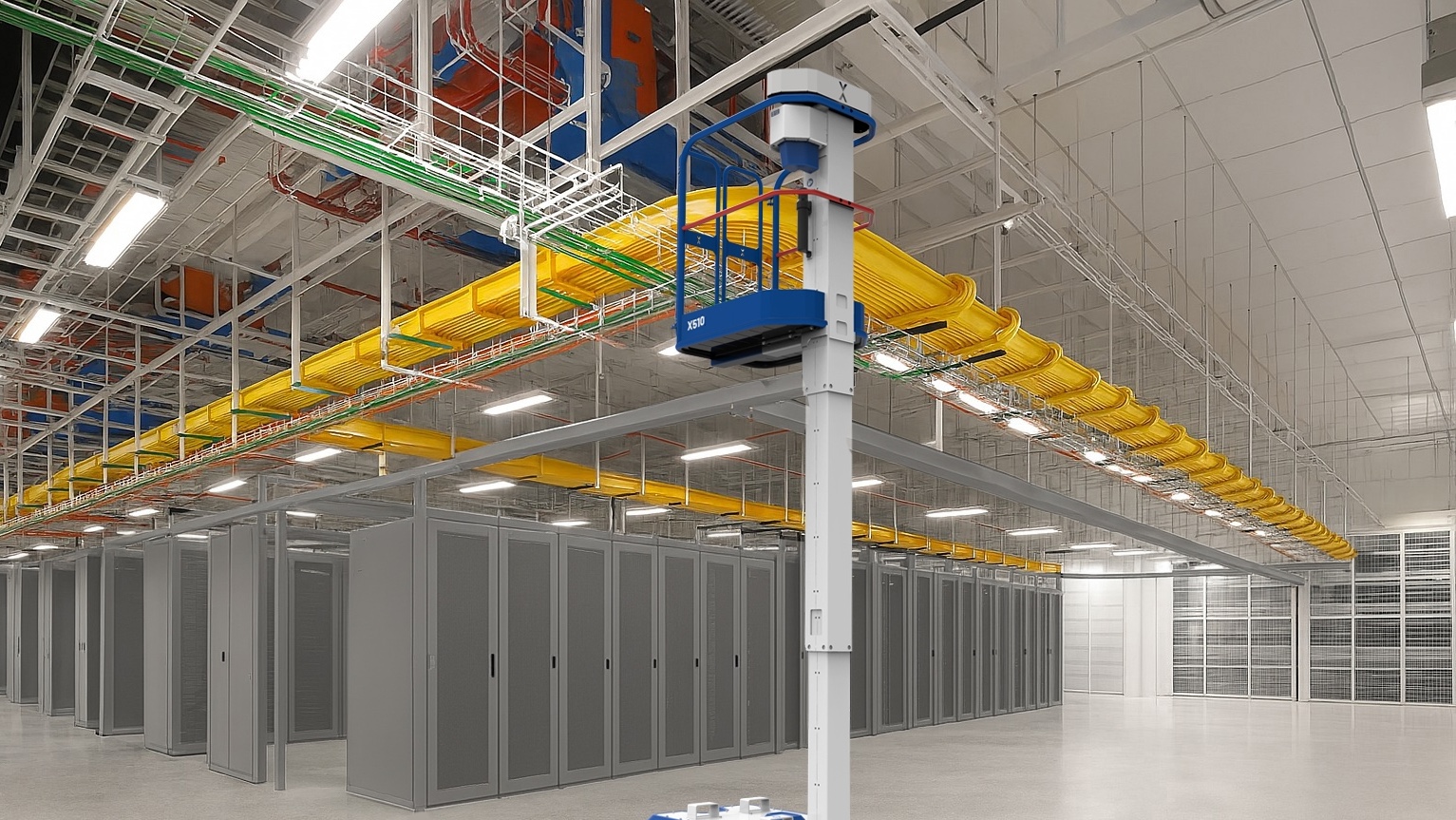 Data center with yellow cable management