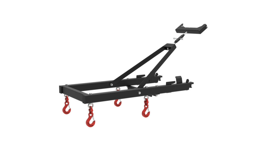 LiftAssist DC frame with four red hooks and the turnbuckle mount
