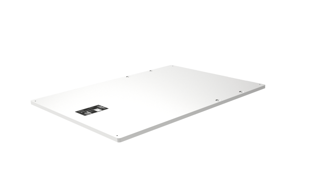 WideBoard DC-S-L on its own: a white platform table with a black label